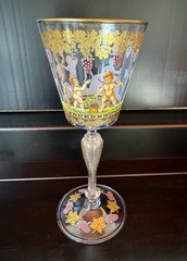 Venetian Hand Painted Enameled Gold & Beaded 7 3/4″ Wine Goblet Cherubs (D)