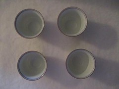 4 Piece Set of Japanese Sake Cups Off White Brown, Blue, Orange and Yellow EUC