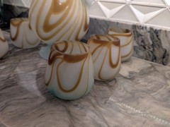 Murano Style Frosted Art Glass Pitcher & 6 Tumblers Set Italian Swirl Satin 1950