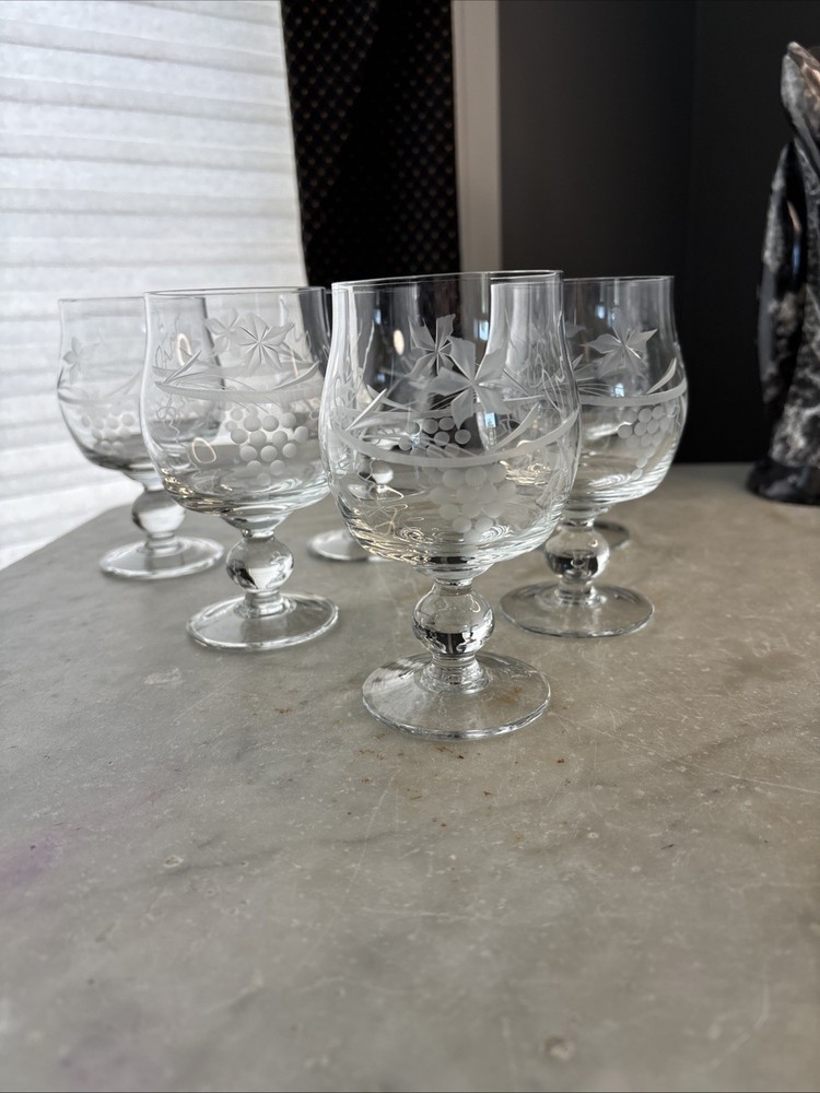 Crystal Ball Stem brandy/cognac Snifters 5(6) Etched Vintage