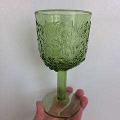 Williams Sonoma Napa Sage Green Water Wine Goblet Embossed Grapes Leaves