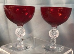 Set of 2 Morgantown Ruby Red Glass Golf Ball Liquor Cocktail Glasses 5” Tall