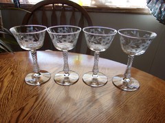 Champagne 6 Oz Rock Sharpe Debut Etched Floral Cut Blown Fancy Stem – Set of 4