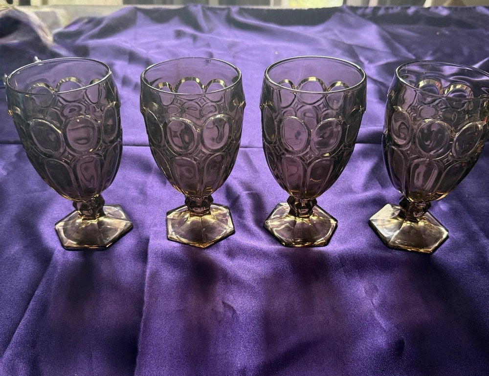 Vintage Fostoria Moonstone Water Iced Tea Goblets Taupe Brown Stemmed Glassware
