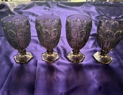 Vintage Fostoria Moonstone Water Iced Tea Goblets Taupe Brown Stemmed Glassware
