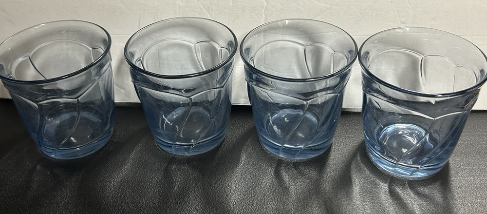 4 Noritake Sweet Swirl Blue Double Old Fashion Drinking Glasses Some Cloudiness