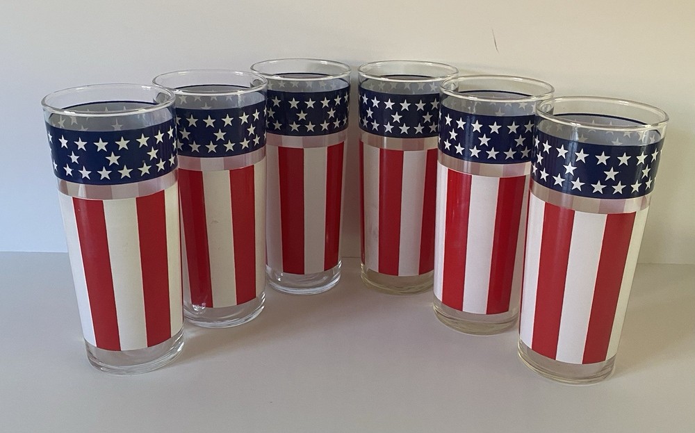 6 Libbey Stars and Stripes Glasses 12 oz. Tumblers Fourth Of July Patriotic USA