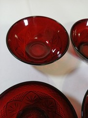 ANTIQUE RUBYRED BY CRISTAL D’ ARQUES/DURAND FRANCE GLASS, SET OF 4 SALAD BOWLS