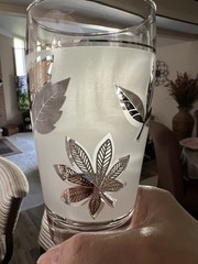 3 Vintage Libbey Silver Foliage Leaf Glass Tumblers Frosted 5.5”H