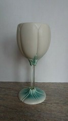 Newman Ceramic Works Wine Glass Tulip Shaped Iridescent Stem Signed~ Replacement