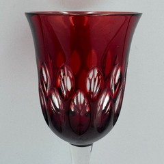 AJKA for Design Guild Ruby Cut To Clear Crystal Wine Glass 8”