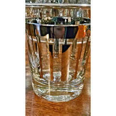 Dorothy Thorpe Style Platinum Silver Stripe Bar Glass Set With CADDY MCM WOW!