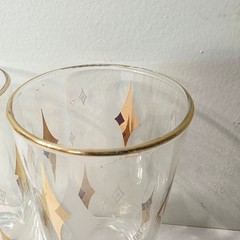 2 Vtg MCM Tall Atomic Diamond Gold White Drinking Libbey Hi Ball Glasses