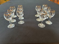 6 NEW vintage Mid Century crystal gold rim cordial liqueur shot glasses Poland
