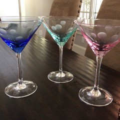 Set of 3 Marquis By Waterford Polka Dot Martini Glasses Pink Blue Green