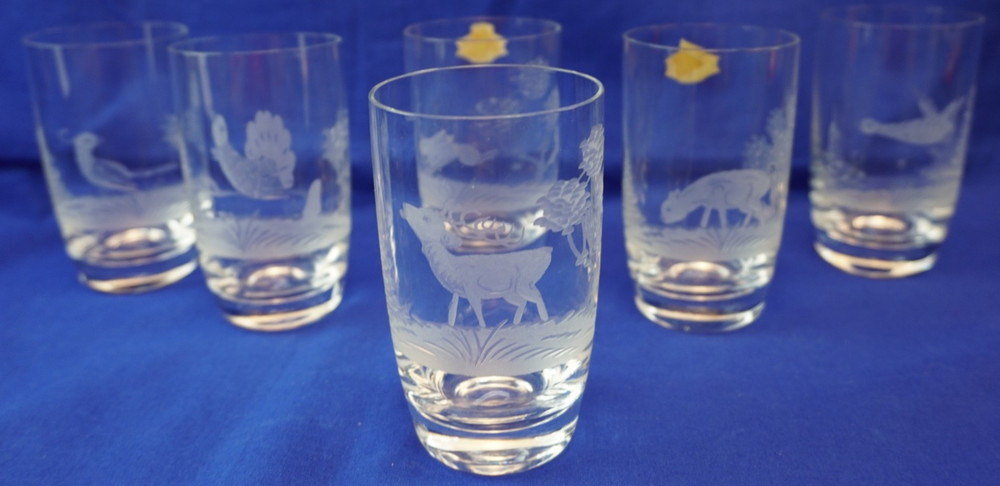 Wildlife Hunting Man Cave Crystal Set of 6 Highball Glasses NWT Germany(Y7)