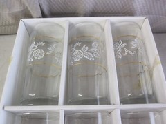 Circleware Duchess Collection 11oz Highball Floral Gold Pattern Glass Set – New