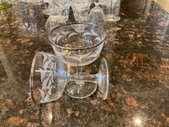 2 – Mid Century Cristal D’Arque Platinum Rimmed/Laurel Leaf/Champagne Coupes