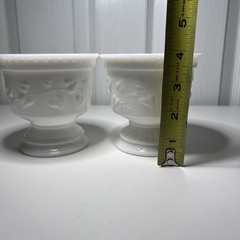 2-Vtg Milk Glass Indiana Glass Colony Harvest Grape Footed Goblets Dessert Cups