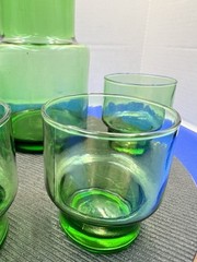 MCM Green Cocktail Pitcher Set Mid Century Modern With Four Glasses Italy?