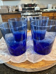 Flare Cobalt Blue Glassware Tumblers, 5″ tall x 3.5″ wide Mouth, set of 4, EUC