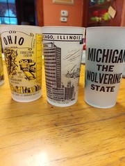 Vintage HAZEL ATLAS Frosted Souvenir Glass Tumbler 5″ WV, Oh, IL, NE, Michigan