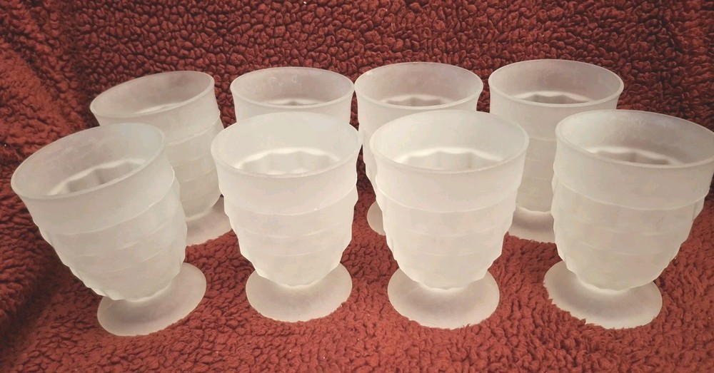 Set Of 8 Indiana White Frosted Whitehall Footed Tumblers 4 3/8″