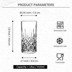 Clear Highball Glasses Set of 6 – 14 Oz Ideal for Entertaining