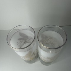 Libbey Drinking Glasses 2 Gold Embossed Geese Pheasant Duck Flying Highball Cups