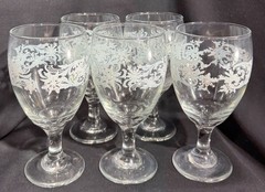 Libbey Snowflake Wine Glasses 16 Oz Water Tea Goblets-16 ozs-Set of 5-VTG