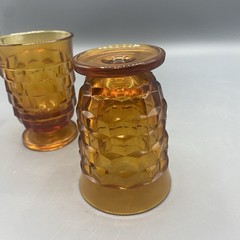 Indiana Glass Whitehall Cubist 4″ Amber Juice Tumblers Pair