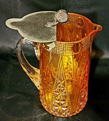 Carnival Glass Marigold Beaded Spears Variant pitcher rare with lid 1935 circa