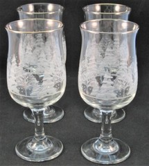 4 Arbys White Pines Tree Scene Wine Goblets Glasses Christmas Libbey Winter