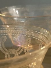 Vntg Etched Glass Set Of 2 Pink Sherbet Dessert Glass Cup Necklace Design C6