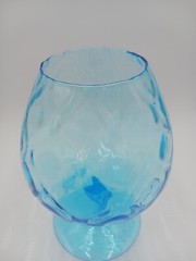Vintage MCM Blue Empoli Glass Brandy Snifter Goblet Optic 8″ Italian w/ Pedestal
