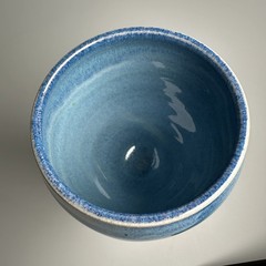 Studio Art Pottery Chalice Blue Red Stoneware Pedestal Cup Goblet Signed Saul