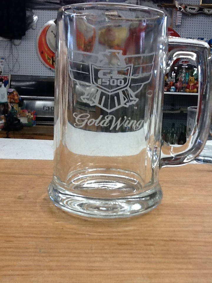 VTG Gold Wing GL1500 Motorcycle Large Glass Beer Stein Mug RARE