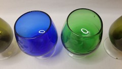 Set of 5 Cordial Shot Glasses Etched Glass Cherry Blossoms Mid Century Barware