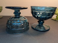 Vintage MCM Whitehall Riviera Blue Champagne/Tall Sherbet Pressed Glass (2)