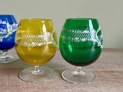 Hand Painted Blown Glass Snifter Venice Italy Blue Yellow Green