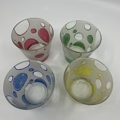 Set of 4 Cerve Italy Polka Dot Lowball Glass Frosted Old Fashion Barware MCM Vtg