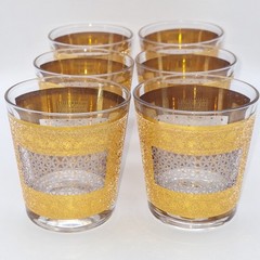 6 Irene Pasinski Kashmir 22k Gold Rocks Low Ball Glasses Mid-Century Vintage