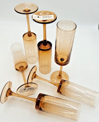 Vtg RARE Mikasa Studio Nova Park Avenue Grid 6 Champagne Flutes Retired LIKE NEW