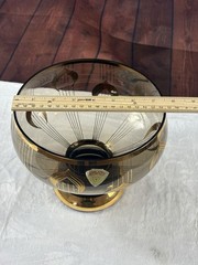 VTG Murmac Jeweled Bohemia Brown Amber Statement Bowl Gold Gild Czechoslovakia