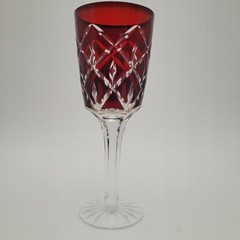Vintage Crystal Clear Industries Cut To Clear Ruby Red Large Water Goblet 9″