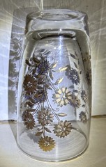 Jeannette Glass Barware Floragold Flower Pattern Pilsner Tumbler 5×3”
