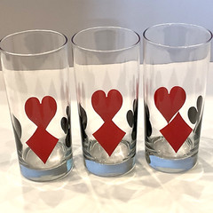 3 VTG Libbey Suits Cards Diamond, Club, Heart, Spade Barware Glasses Tumblers