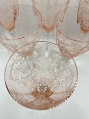 Vintage Fostoria Versailles Set Of 6 Pink (Rose) Etched Water Goblet 8 1/4″H