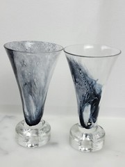 Pukeberg Sweden Glasses Set of 2 Clear And Black Smoke 1960s Vintage 5″ Tall