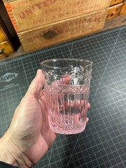 Vintage Pink Pressed Glass Tumbler Depression Glass Mold Blown Bubble Details